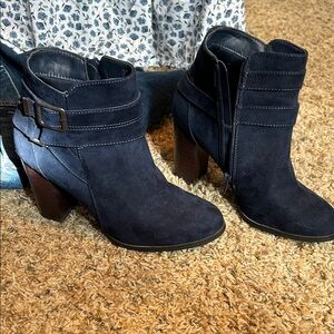 JustFab Dark Blue faux suede Ankle Boots with Strap Detail